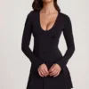 Carielle Soft Jersey Scoop-Neck Flared Mini Dress in Black