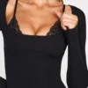 Caris Ribbed Modal Long-Sleeve Laced Bra Mini Dress in Black