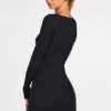 Caris Ribbed Modal Long-Sleeve Laced Bra Mini Dress in Black