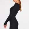 Caris Ribbed Modal Long-Sleeve Laced Bra Mini Dress in Black