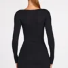 Caris Ribbed Modal Long-Sleeve Laced Bra Mini Dress in Black