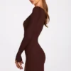 Caris Ribbed Modal Long-Sleeve Laced Bra Mini Dress in Chocolate Brown