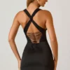 Carlotta Halterneck Lace-Up A-Line Mini Dress in Black