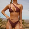Carmella Asymmetric Bikini Top in Brown