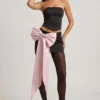 Carola Satin Bow-Detail Low-Rise Mini Skirt in Black