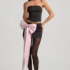 Carola Satin Bow-Detail Low-Rise Mini Skirt in Black