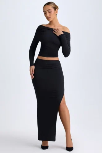 Carolina Modal Low-Rise Maxi Skirt in Black
