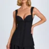 Cassandra Ruffle-Trim Button-Detail Corset Mini Dress in Black