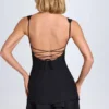 Cassandra Ruffle-Trim Button-Detail Corset Mini Dress in Black