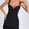 Cassandra Ruffle-Trim Button-Detail Corset Mini Dress in Black