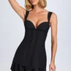Cassandra Ruffle-Trim Button-Detail Corset Mini Dress in Black