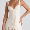 Cassandra Ruffle-Trim Button-Detail Corset Mini Dress in Ivory