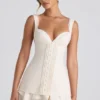 Cassandra Ruffle-Trim Button-Detail Corset Mini Dress in Ivory