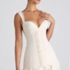 Cassandra Ruffle-Trim Button-Detail Corset Mini Dress in Ivory