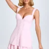 Cassandra Ruffle-Trim Button-Detail Corset&nbsp;Mini Dress in Blush
