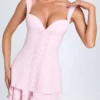 Cassandra Ruffle-Trim Button-Detail Corset&nbsp;Mini Dress in Blush