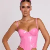 Cassandra Vinyl Underwired Corset Crop Top in Pink