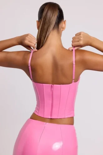 Cassandra Vinyl Underwired Corset Crop Top in Pink