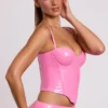 Cassandra Vinyl Underwired Corset Crop Top in Pink