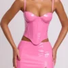 Cassandra Vinyl Underwired Corset Crop Top in Pink