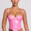 Cassandra Vinyl Underwired Corset Crop Top in Pink