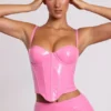Cassandra Vinyl Underwired Corset Crop Top in Pink