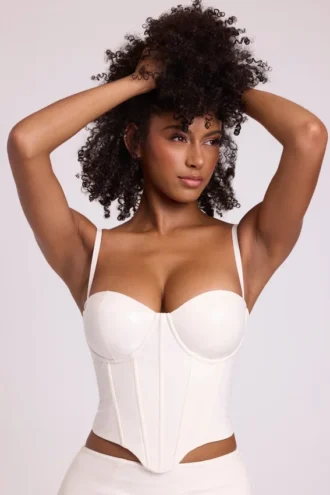 Cassandra Vinyl Underwired Corset Crop Top in White