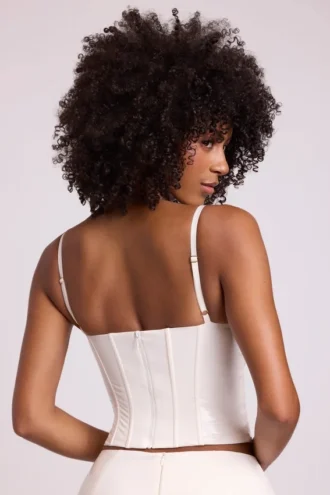 Cassandra Vinyl Underwired Corset Crop Top in White