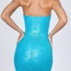 Cassidy Embellished Bandeau Mini Dress in Turquoise