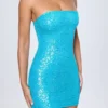 Cassidy Embellished Bandeau Mini Dress in Turquoise