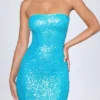 Cassidy Embellished Bandeau Mini Dress in Turquoise