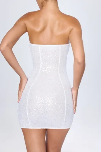 Cassidy Embellished Bandeau Mini Dress in White