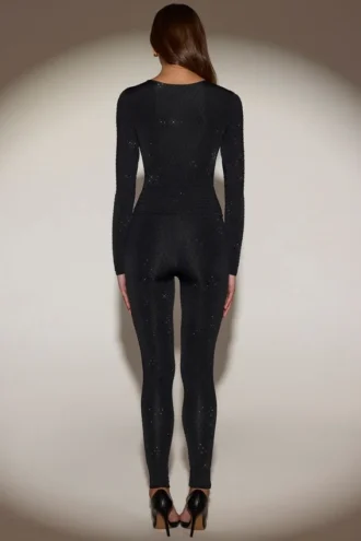 Cassie Embellished Jersey High-Waisted Leggings in Black