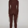 Cassie Embellished Jersey High-Waisted Leggings in Chocolate Brown