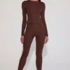 Cassie Embellished Jersey High-Waisted Leggings in Chocolate Brown