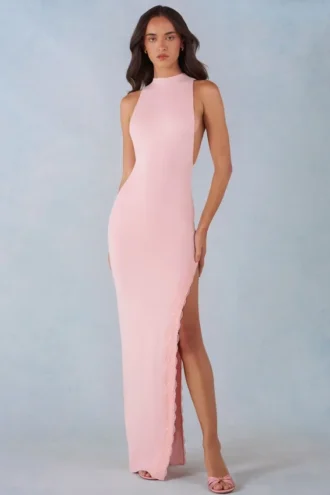 Cataleya Modal Halterneck Maxi Dress in Blush Pink