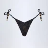 Cebu Charm-Detail Thong Bikini Bottoms in Black