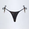 Cebu Charm-Detail Thong Bikini Bottoms in Black