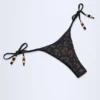 Cebu Charm-Detail Thong Bikini Bottoms in Black