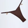 Cebu Charm-Detail Thong Bikini Bottoms in Dark Chocolate