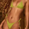 Cebu Charm-Detail Thong Bikini Bottoms in Olive Green