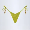 Cebu Charm-Detail Thong Bikini Bottoms in Olive Green