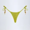Cebu Charm-Detail Thong Bikini Bottoms in Olive Green