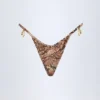 Cebu Charm-Detail Thong Bikini Bottoms in Snake Print