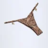 Cebu Charm-Detail Thong Bikini Bottoms in Snake Print