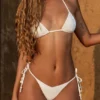 Cebu Side-Tie Bead Thong Bikini Bottoms in White Leopard Hotfix