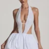 Cece Embellished Cut-Out Bubble Hem Mini Dress in White