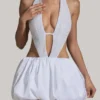 Cece Embellished Cut-Out Bubble Hem Mini Dress in White