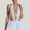 Cece Embellished Cut-Out Bubble Hem Mini Dress in White