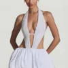 Cece Embellished Cut-Out Bubble Hem Mini Dress in White